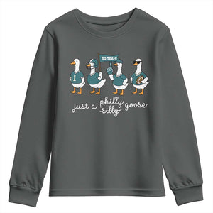 Funny Just A Silly Goose Football Youth Sweatshirt PFE Sport Lover Game Day TS11 Dark Heather Print Your Wear