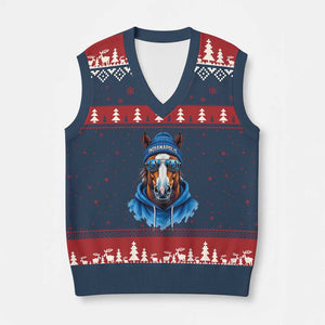 IFC Football Lover V-Neck Knit Sweater Vest Blue Equine Shoe Sport Fan Game Day TS11 Navy Red Print Your Wear
