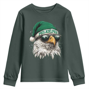 Christmas Football Lover Youth Sweatshirt Funny Green Santa PFE City Silhouette TS11 Dark Forest Green Print Your Wear