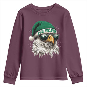Christmas Football Lover Youth Sweatshirt Funny Green Santa PFE City Silhouette TS11 Maroon Print Your Wear