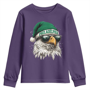 Christmas Football Lover Youth Sweatshirt Funny Green Santa PFE City Silhouette TS11 Purple Print Your Wear