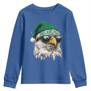 Christmas Football Lover Youth Sweatshirt Funny Green Santa PFE City Silhouette TS11 Royal Blue Print Your Wear
