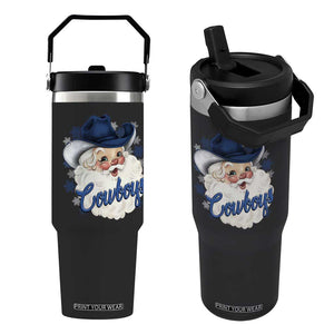 Christmas Cowboys Fan Flip Straw Tumbler Funny Xmas American Football Blue Santa TS11 One Size: 30 oz Black Print Your Wear