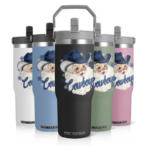 Christmas Cowboys Fan Flip Straw Tumbler Funny Xmas American Football Blue Santa TS11 Print Your Wear