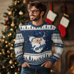 Xmas Cowboys Fan Ugly Christmas Sweater Funny Xmas American Football Blue Santa TS11 Navy Beige Print Your Wear
