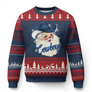 Xmas Cowboys Fan Ugly Christmas Sweater Funny Xmas American Football Blue Santa TS11 Navy Red Print Your Wear