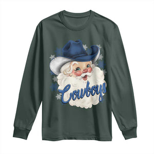 Christmas Cowboys Fan Long Sleeve Shirt Funny Xmas American Football Blue Santa TS11 Dark Forest Green Print Your Wear