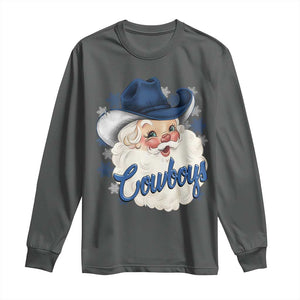 Christmas Cowboys Fan Long Sleeve Shirt Funny Xmas American Football Blue Santa TS11 Dark Heather Print Your Wear
