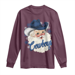 Christmas Cowboys Fan Long Sleeve Shirt Funny Xmas American Football Blue Santa TS11 Maroon Print Your Wear