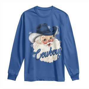 Christmas Cowboys Fan Long Sleeve Shirt Funny Xmas American Football Blue Santa TS11 Royal Blue Print Your Wear
