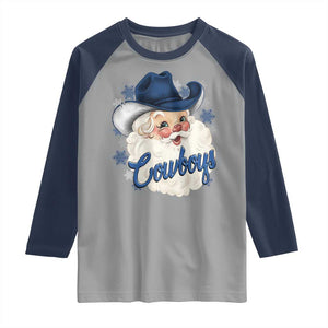 Christmas Cowboys Fan Raglan Shirt Funny Xmas American Football Blue Santa TS11 Sport Gray Navy Print Your Wear