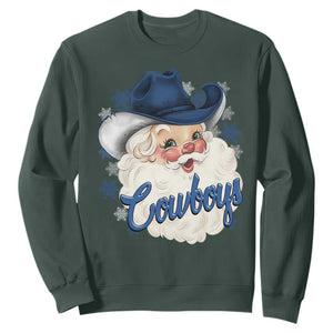 Christmas Cowboys Fan Sweatshirt Funny Xmas American Football Blue Santa TS11 Dark Forest Green Print Your Wear