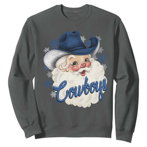 Christmas Cowboys Fan Sweatshirt Funny Xmas American Football Blue Santa TS11 Dark Heather Print Your Wear
