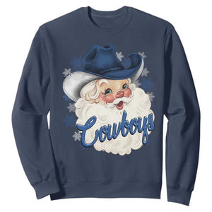 Christmas Cowboys Fan Sweatshirt Funny Xmas American Football Blue Santa TS11 Navy Print Your Wear