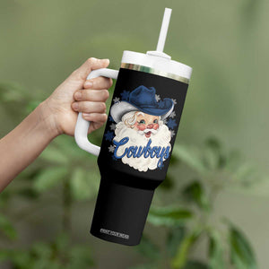 Christmas Cowboys Fan Tumbler With Handle Funny Xmas American Football Blue Santa TS11 Print Your Wear