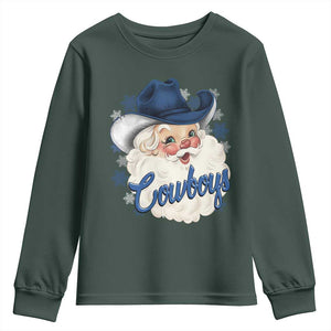 Christmas Cowboys Fan Youth Sweatshirt Funny Xmas American Football Blue Santa TS11 Dark Forest Green Print Your Wear