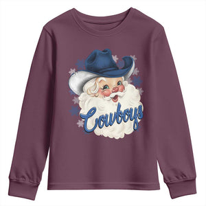 Christmas Cowboys Fan Youth Sweatshirt Funny Xmas American Football Blue Santa TS11 Maroon Print Your Wear