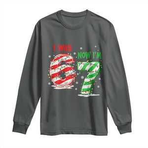 Funny 67 Meme 7 Year Old Birthday Christmas Long Sleeve Shirt I Was 6 Now I Am 7 Brainrot TS11 Dark Heather Print Your Wear