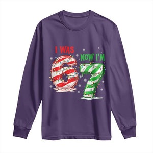 Funny 67 Meme 7 Year Old Birthday Christmas Long Sleeve Shirt I Was 6 Now I Am 7 Brainrot TS11 Purple Print Your Wear