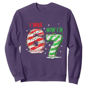 Funny 67 Meme 7 Year Old Birthday Christmas Sweatshirt I Was 6 Now I Am 7 Brainrot TS11 Purple Print Your Wear