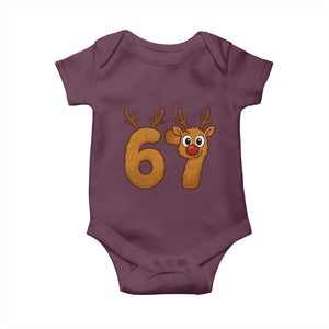 Funny 67 Christmas Reindeer Baby Onesie Six Seven Meme Xmas Holiday TS11 Maroon Print Your Wear
