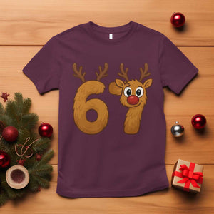 Funny 67 Christmas Reindeer T Shirt Six Seven Meme Xmas Holiday TS11 Maroon Print Your Wear