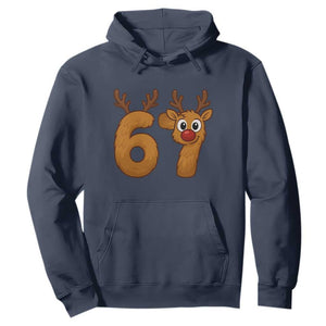 Funny 67 Christmas Reindeer Hoodie Six Seven Meme Xmas Holiday - Print Your Wear