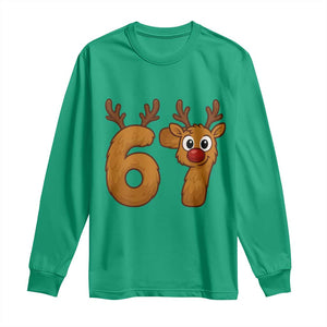 Funny 67 Christmas Reindeer Long Sleeve Shirt Six Seven Meme Xmas Holiday TS11 Irish Green Print Your Wear