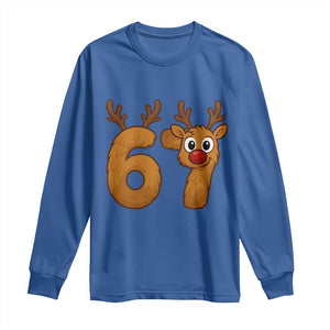 Funny 67 Christmas Reindeer Long Sleeve Shirt Six Seven Meme Xmas Holiday TS11 Royal Blue Print Your Wear
