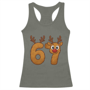 Funny 67 Christmas Reindeer Racerback Tank Top Six Seven Meme Xmas Holiday TS11 Military Green Print Your Wear