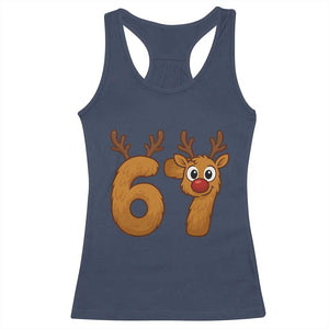 Funny 67 Christmas Reindeer Racerback Tank Top Six Seven Meme Xmas Holiday TS11 Navy Print Your Wear