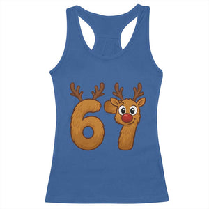 Funny 67 Christmas Reindeer Racerback Tank Top Six Seven Meme Xmas Holiday TS11 Royal Blue Print Your Wear