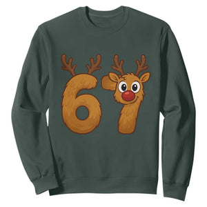 Funny 67 Christmas Reindeer Sweatshirt Six Seven Meme Xmas Holiday TS11 Dark Forest Green Print Your Wear