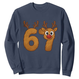 Funny 67 Christmas Reindeer Sweatshirt Six Seven Meme Xmas Holiday TS11 Navy Print Your Wear