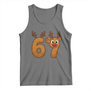 Funny 67 Christmas Reindeer Tank Top Six Seven Meme Xmas Holiday TS11 Black Heather Print Your Wear