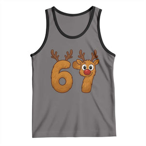 Funny 67 Christmas Reindeer Tank Top Six Seven Meme Xmas Holiday TS11 Deep Heather Black Print Your Wear