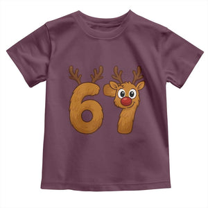 Funny 67 Christmas Reindeer Toddler T Shirt Six Seven Meme Xmas Holiday TS11 Maroon Print Your Wear