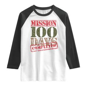 Funny 100th Day Of School Warrior Raglan Shirt Mission 100 Days Completed Sealed TS11 White Black Print Your Wear