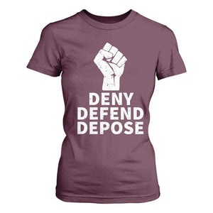 Deny Defend Depose T Shirt For Women Vintage Hand Fist TS11 Maroon Print Your Wear