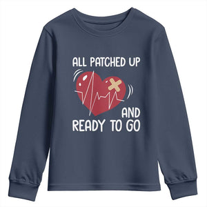 Funny Heart Surgery Recovery Survivor Youth Sweatshirt All Patched Up And Ready To Go CHD Awareness TS11 Navy Print Your Wear