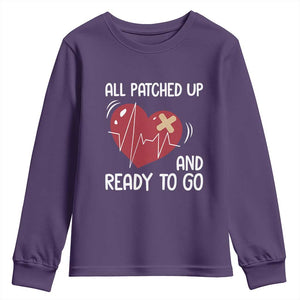 Funny Heart Surgery Recovery Survivor Youth Sweatshirt All Patched Up And Ready To Go CHD Awareness TS11 Purple Print Your Wear