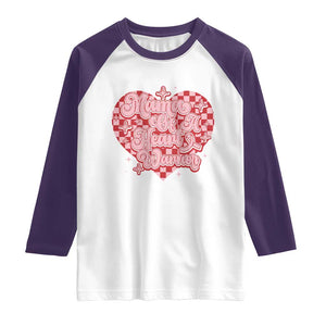 Mama Of A Heart Warrior Raglan Shirt CHD Awareness Retro Red Checkered Heart TS11 White Purple Print Your Wear