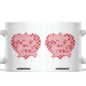 Mama Of A Heart Warrior Coffee Mug CHD Awareness Retro Red Checkered Heart TS11 White Print Your Wear