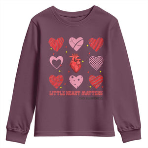 Congenital Heart Disease CHD Awareness Youth Sweatshirt Little Heart Matters TS11 Maroon Print Your Wear