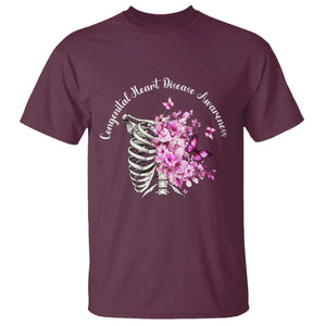 CHD Awareness T Shirt Congenital Heart Disease Awareness Floral Rib Cage TS11 Maroon Print Your Wear