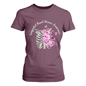 CHD Awareness T Shirt For Women Congenital Heart Disease Awareness Floral Rib Cage TS11 Maroon Print Your Wear