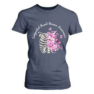 CHD Awareness T Shirt For Women Congenital Heart Disease Awareness Floral Rib Cage TS11 Navy Print Your Wear