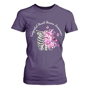 CHD Awareness T Shirt For Women Congenital Heart Disease Awareness Floral Rib Cage TS11 Purple Print Your Wear