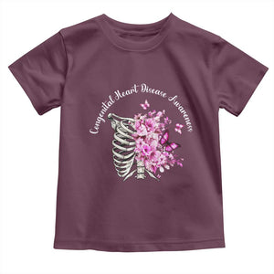 CHD Awareness Toddler T Shirt Congenital Heart Disease Awareness Floral Rib Cage TS11 Maroon Print Your Wear