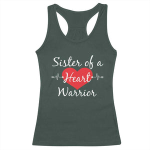 Sister Of A Heart Warrior Racerback Tank Top CHD Awareness Heart TS11 Dark Forest Green Print Your Wear